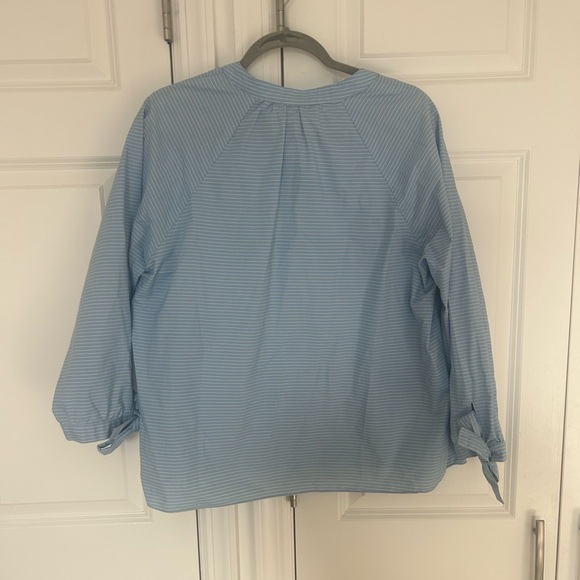 Madewell Striped Blue Tie-Sleeve Popover Top - Picture 3 of 5
